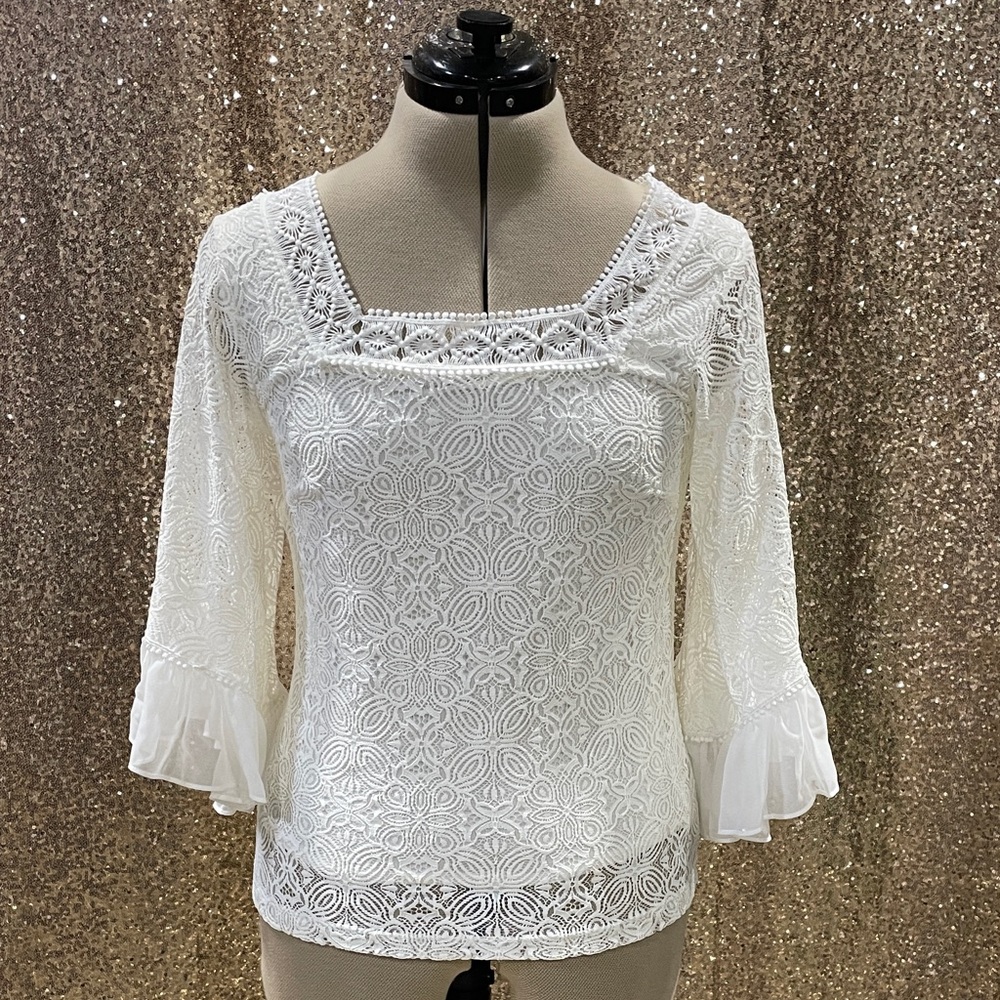 White House Black Market White Lace Blouse